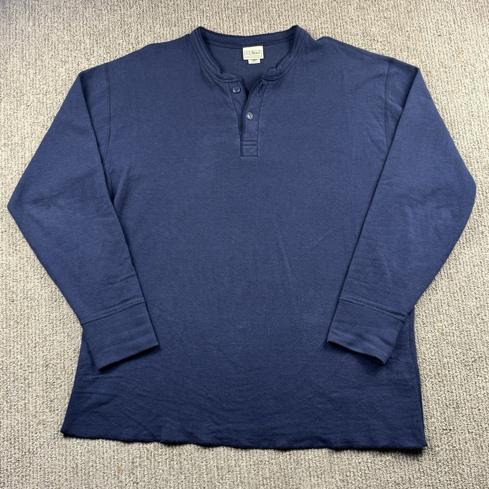 LL Bean Mens XL Reg Traditional Fit Henley Wool Blend Long Sleeve Blue